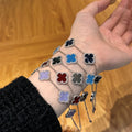 Sterling Silver Diamond Blue Agate Clover Bracelet - Camillaboutiqueshop