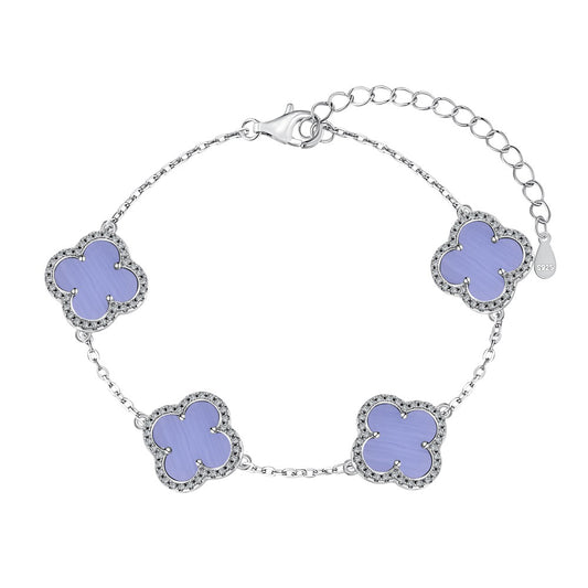 Sterling Silver Diamond Chalcedony Clover Bracelet - Camillaboutiqueshop