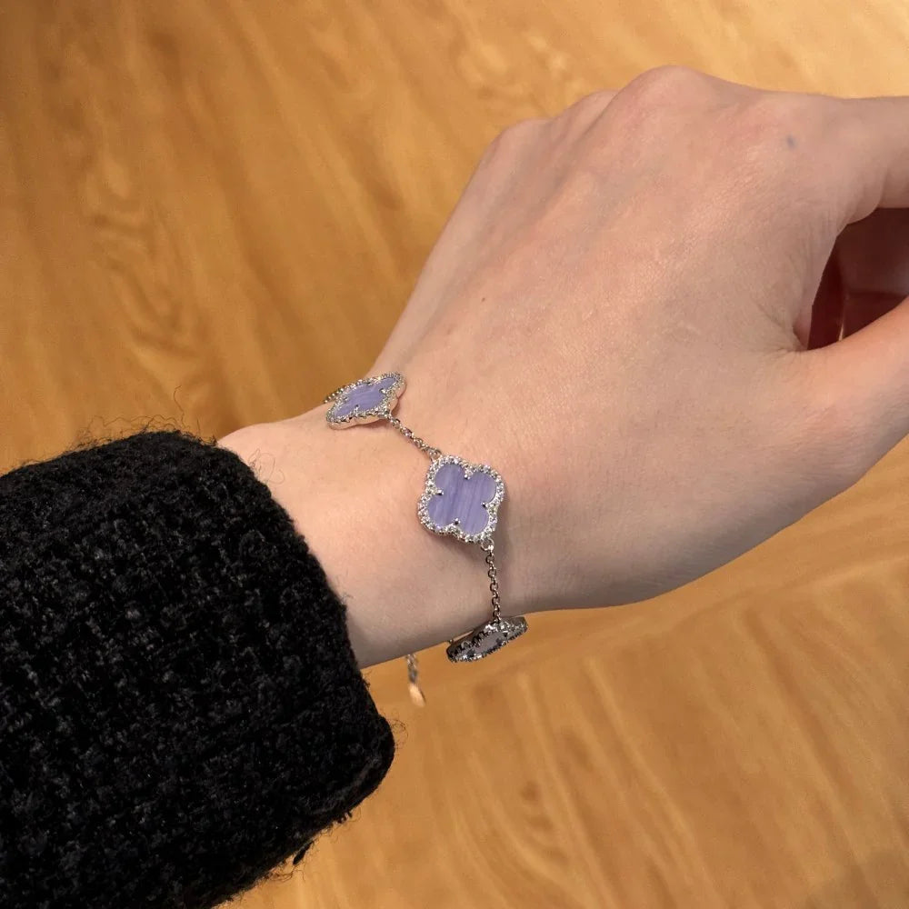 Sterling Silver Diamond Chalcedony Clover Bracelet - Main Image