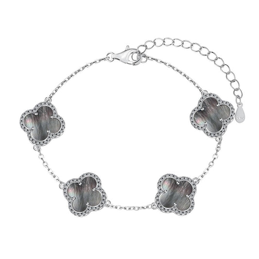 Sterling Silver Diamond Grey Mother Of Pearl Clover Bracelet - Camillaboutiqueshop