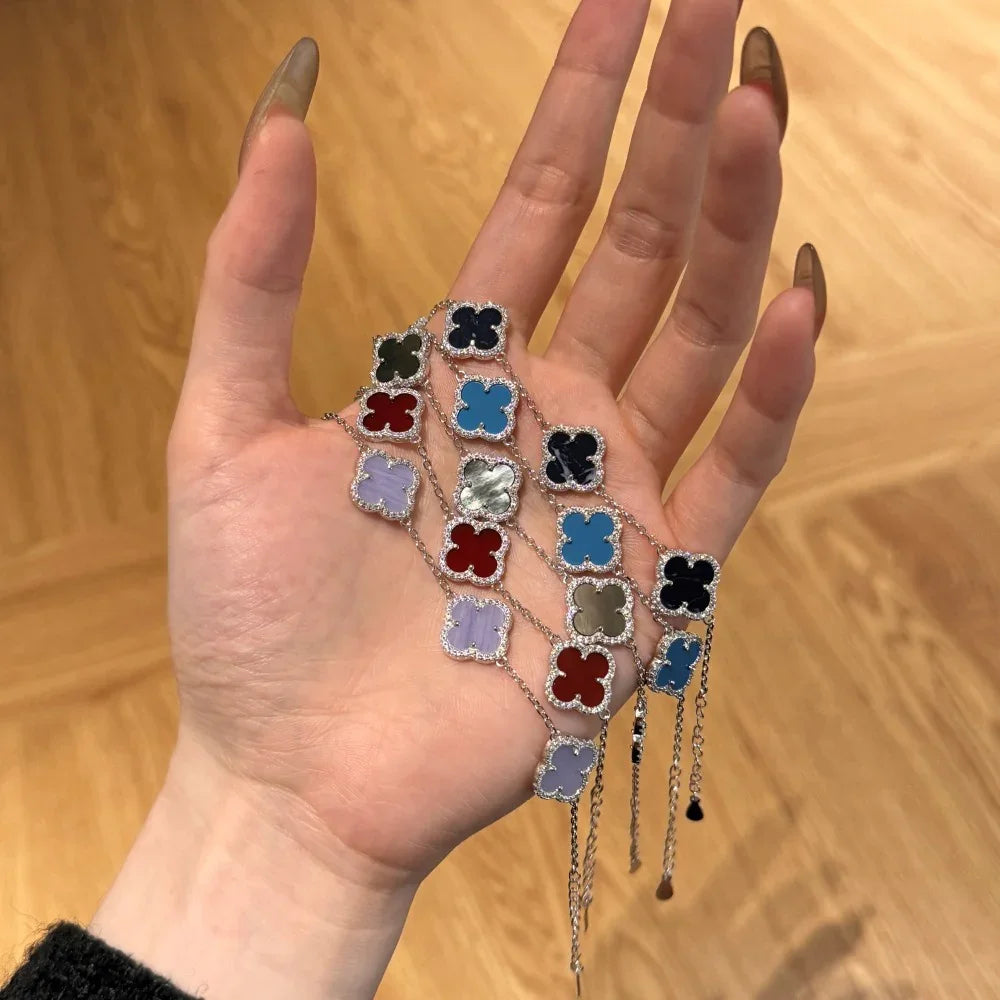 Sterling Silver Diamond Grey Mother Of Pearl Clover Bracelet - camillaboutiqueshop