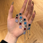 Sterling Silver Diamond Grey Mother Of Pearl Clover Bracelet - camillaboutiqueshop