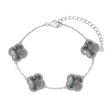 Sterling Silver Diamond Grey Mother Of Pearl Clover Bracelet - camillaboutiqueshop