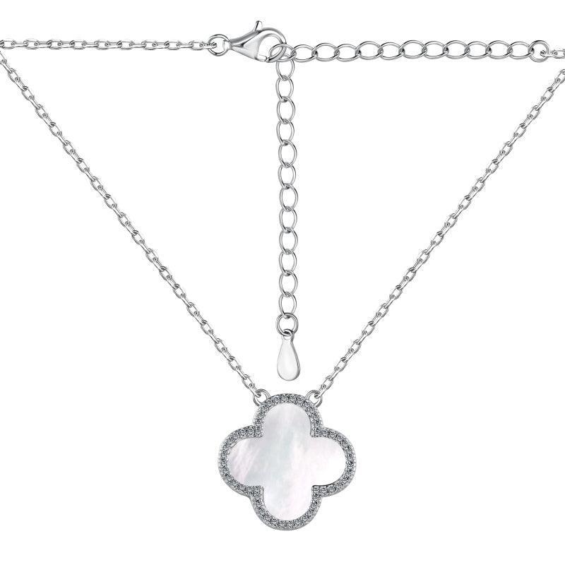 Sterling Silver Diamond Mother Of Peal Clover Necklace - camillaboutiqueshop