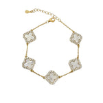 Sterling Silver Diamond Mother Of Pearl Clover Bracelet - camillaboutiqueshop
