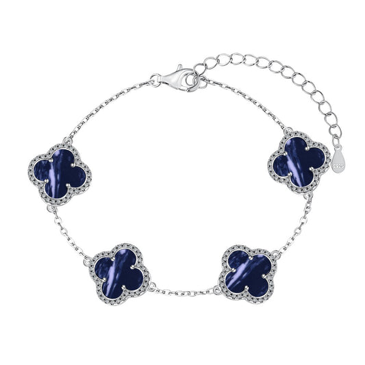 Sterling Silver Diamond Pietersite Clover Bracelet - Camillaboutiqueshop