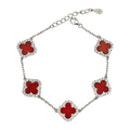 Sterling Silver Diamond Red Carnelian Clover Bracelet - Camillaboutiqueshop