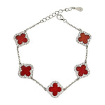 Sterling Silver Diamond Red Carnelian Clover Bracelet - camillaboutiqueshop