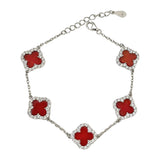 Sterling Silver Diamond Red Carnelian Clover Bracelet - camillaboutiqueshop