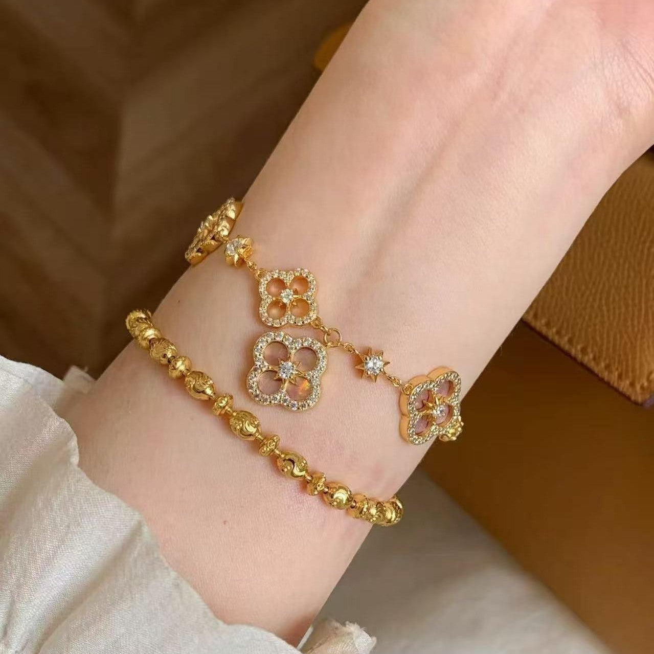 Sterling Silver Diamond Sakura Clover Bracelet - Camillaboutiqueshop
