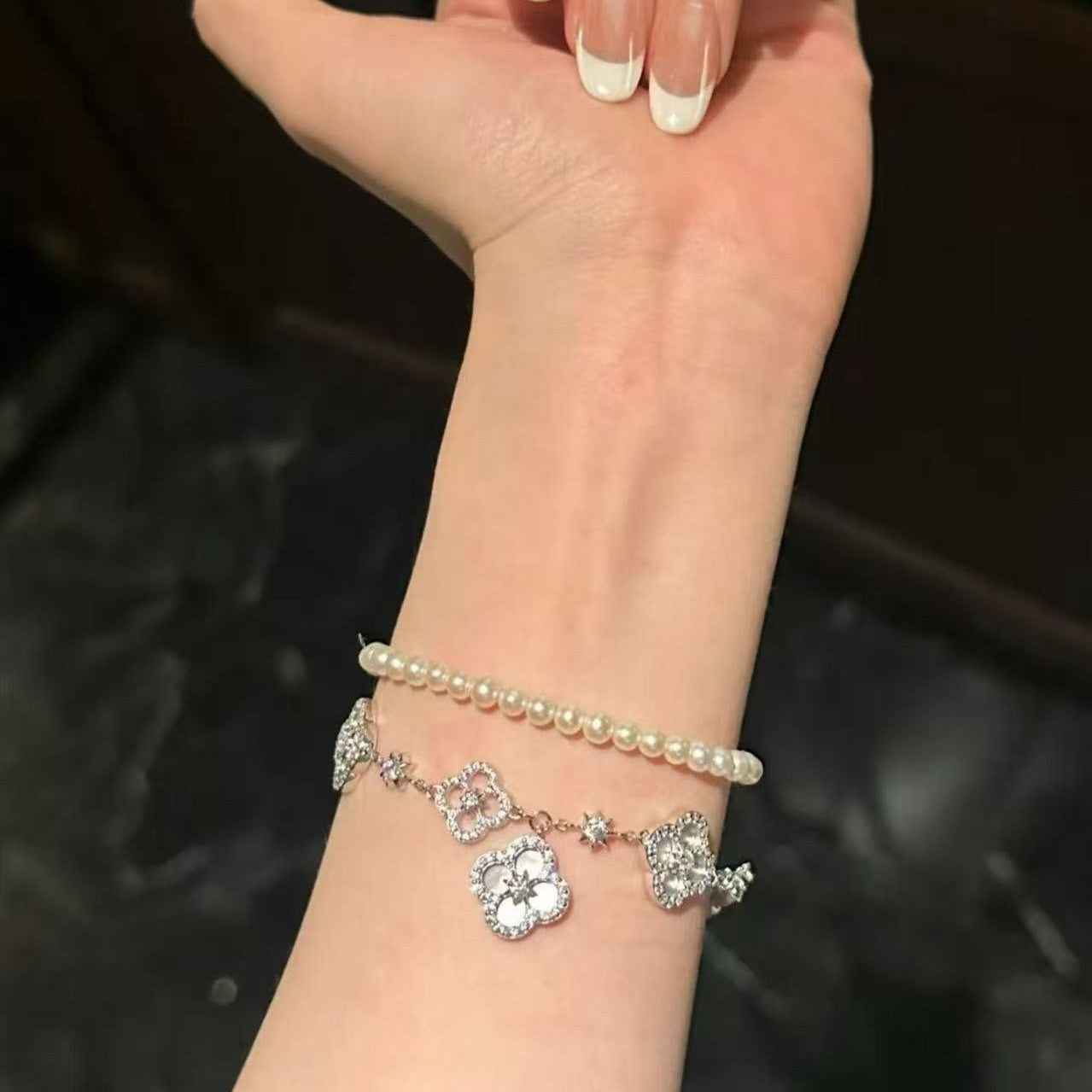 Sterling Silver Diamond Sakura Clover Bracelet - Camillaboutiqueshop