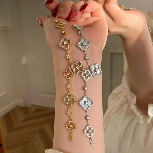 Sterling Silver Diamond Sakura Clover Bracelet - Camillaboutiqueshop