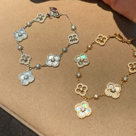 Sterling Silver Diamond Sakura Clover Bracelet - Camillaboutiqueshop