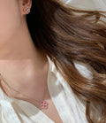 Sterling Silver Diamond Sakura Pink Clover Jewelry Set - Camillaboutiqueshop