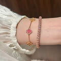 Sterling Silver Diamond Sakura Pink Clover Jewelry Set - Camillaboutiqueshop