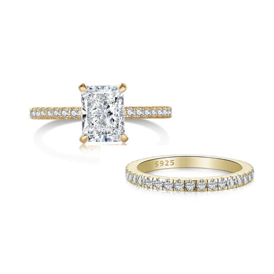 Sterling Silver Tiny Radiant Wedding Ring Set - Camillaboutiqueshop