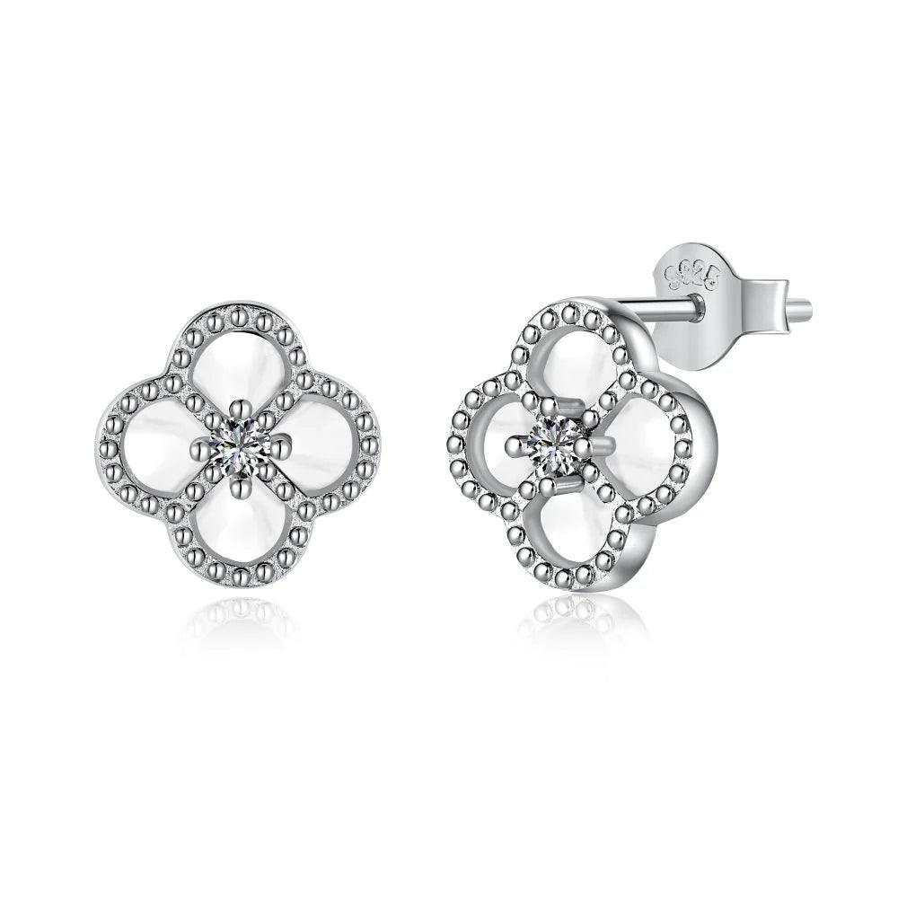 STERLING SILVER WHITE MOTHER OF PEARL CLOVER EARRINGS - camillaboutiqueshop