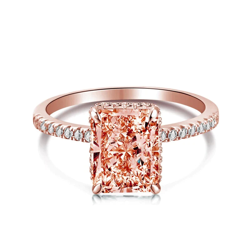 Stunning Rose Gold Radiant Cut Champagne Engagement Ring For Women - Camillaboutiqueco camillaboutiqueshop.com