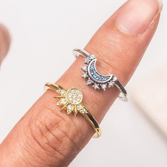 Sun And Moon Ring Set With Eternal Rose Box - Camillaboutiqueshop