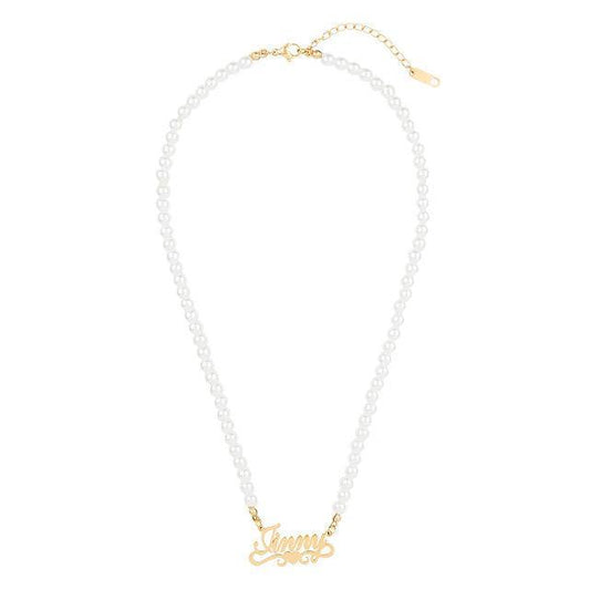 The Pearl Heart Script Name Necklace - Camillaboutiqueshop