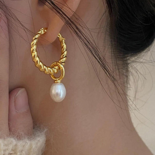 Twisted Pearl Hoop Earrings - Camillaboutiqueshop