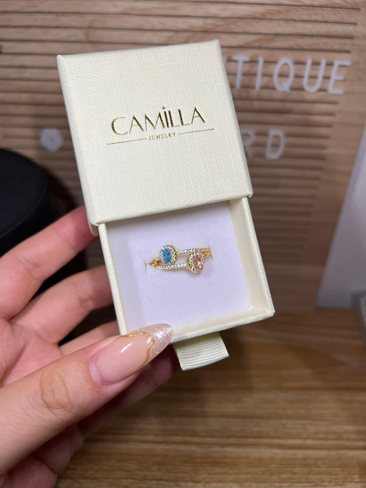 TWO BIRTHSTONES DOUBLE BAND RING - Camillaboutiqueshop