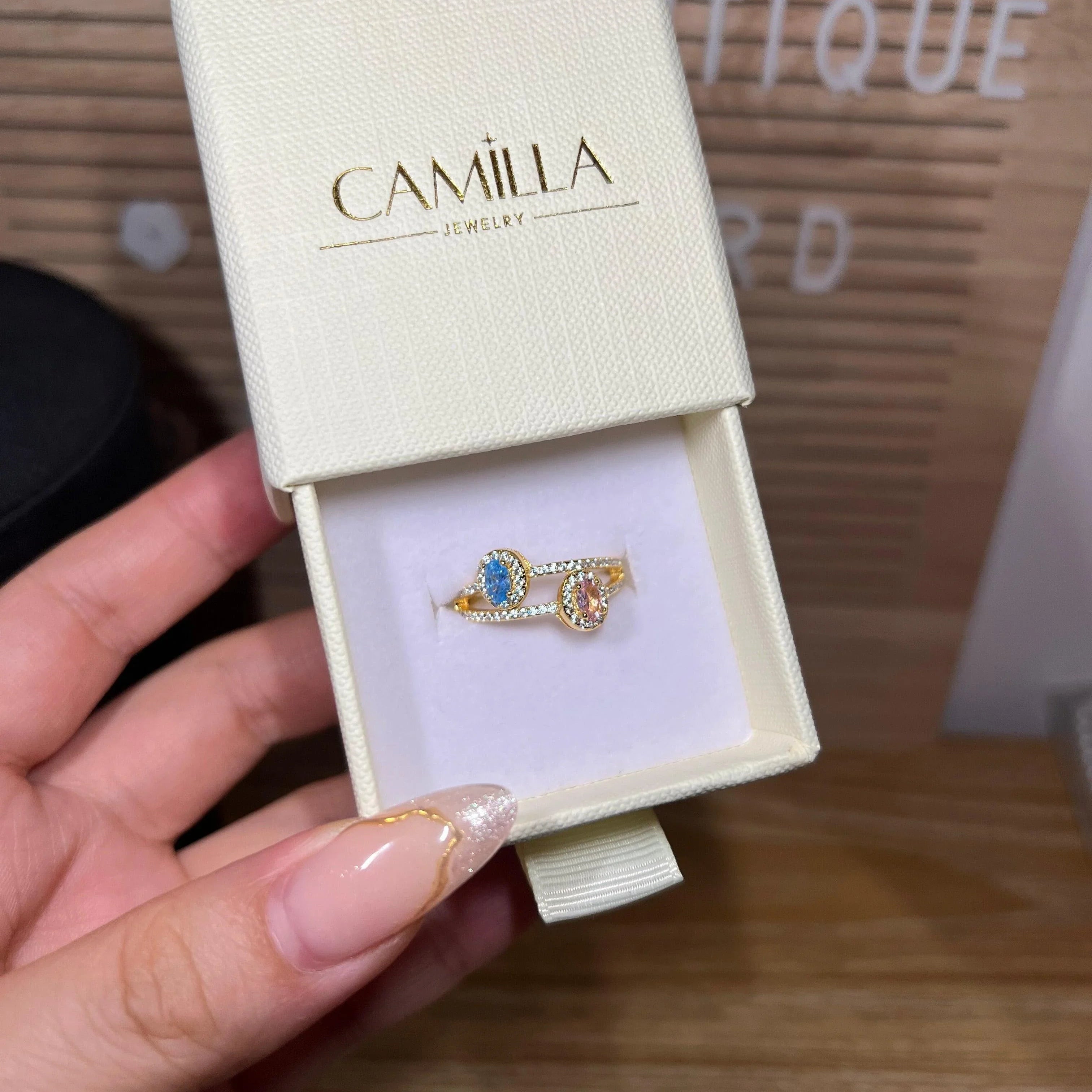 TWO BIRTHSTONES DOUBLE BAND RING - camillaboutiqueshop