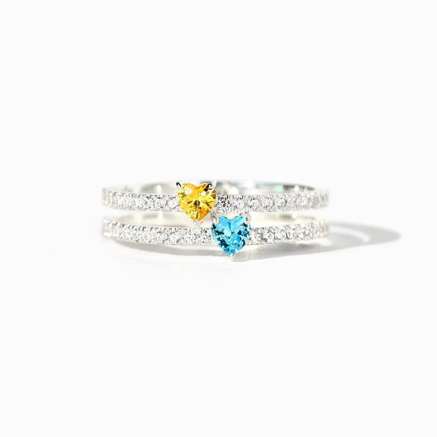 TWO HEART-SHAPE BIRTHSTONE DOUBLE BAND RING - Camillaboutiqueshop