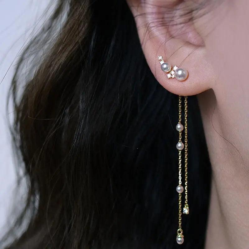 Two-Way Gold Pearl Star Ear Climber/Jaket-Gold Star Pearl Dangle Earring - Camillaboutiqueco camillaboutiqueshop.com