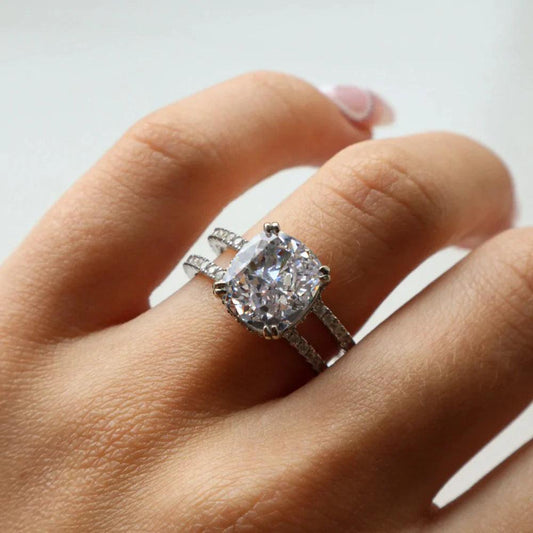 Unique Design Cushion Cut Cubic Zirconia Engagement Ring In Sterling Silver - Camillaboutiqueco