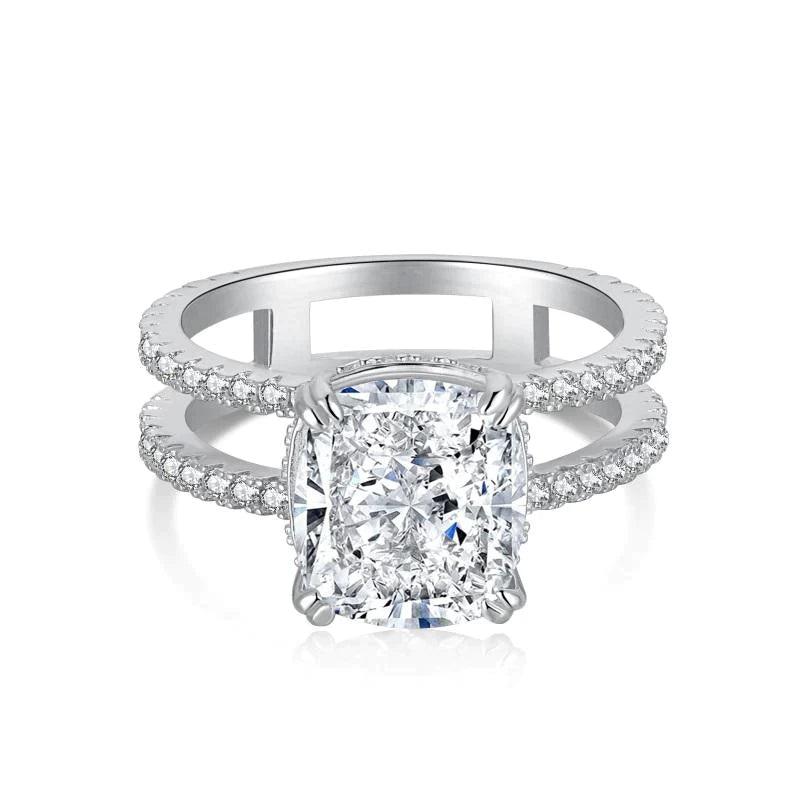 Unique Design Cushion Cut Cubic Zirconia Engagement Ring In Sterling Silver - Camillaboutiqueshop