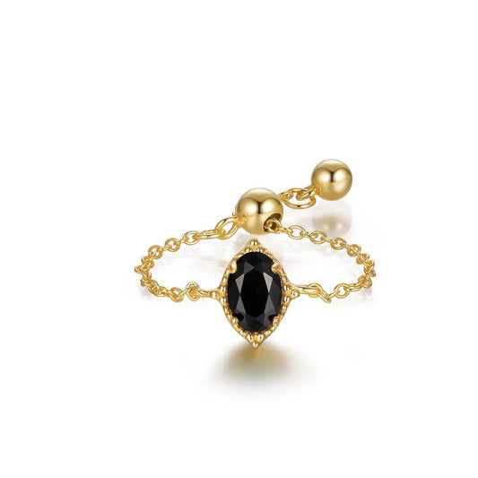 Vintage Black Onyx Adjustable Chain Rings - Camillaboutiqueshop