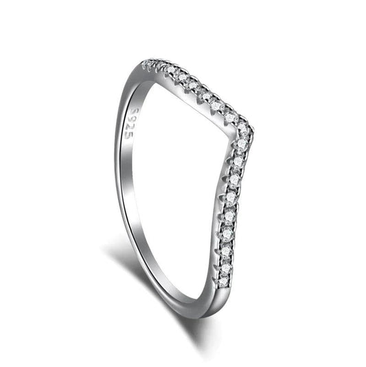 Wishbone CZ Curved Half Eternity Ring in Sterling Silver - Camillaboutiqueshop